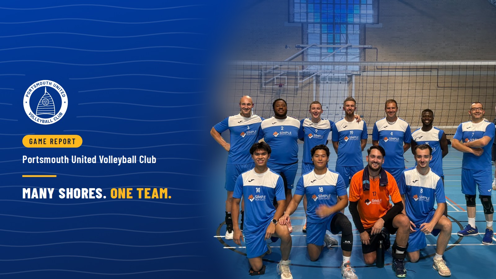Game report cover: the Portsmouth United Volleyball Club squad at Priory Community Sports Centre